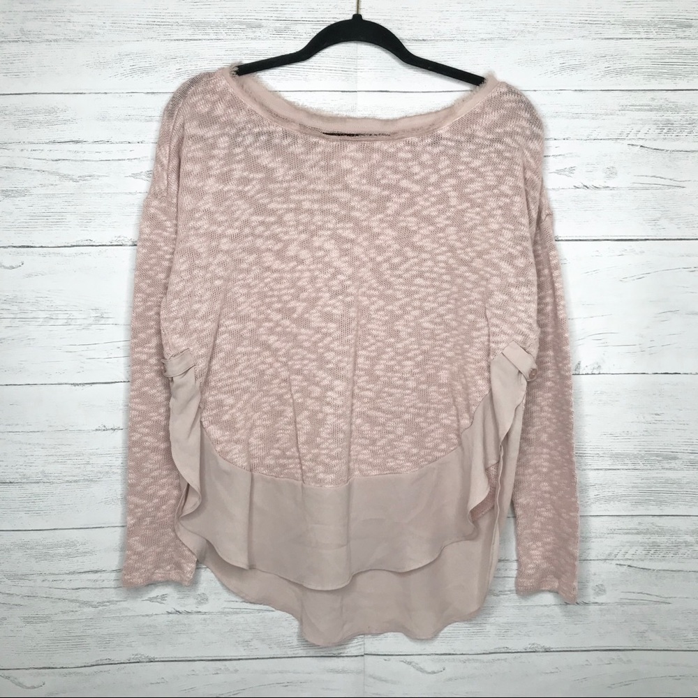 Deletta Pink Knit Layered Look Long Sleeve Sweater